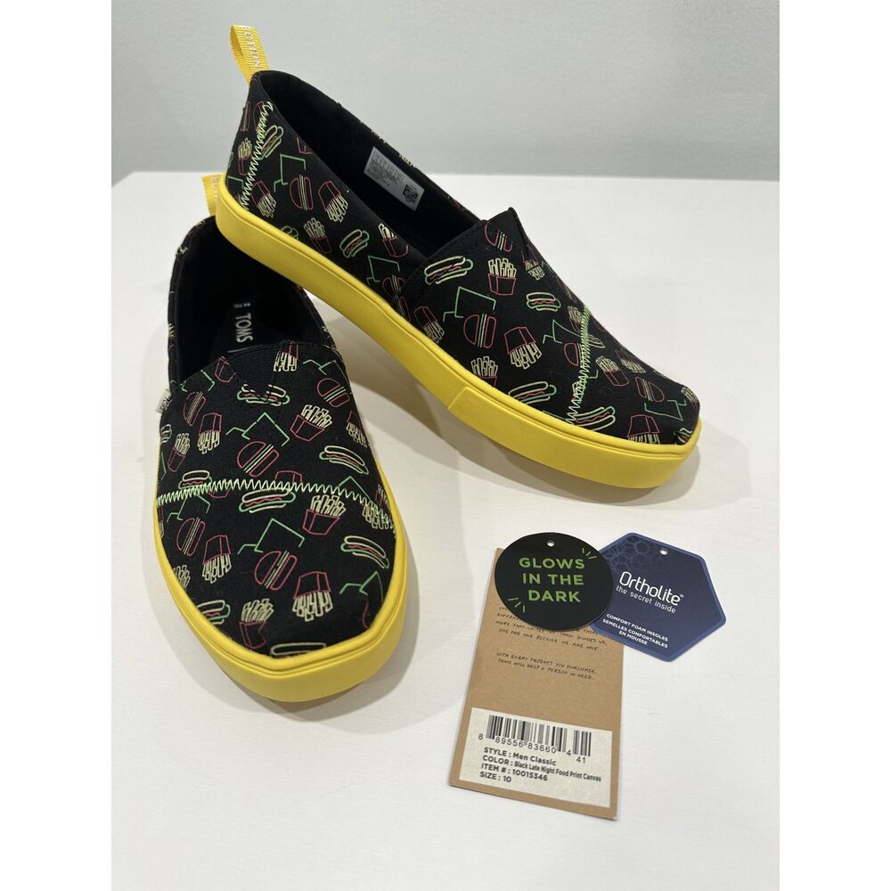 TOMS Men’s Late Night Food Print Glow in the Dark Slip On Shoes